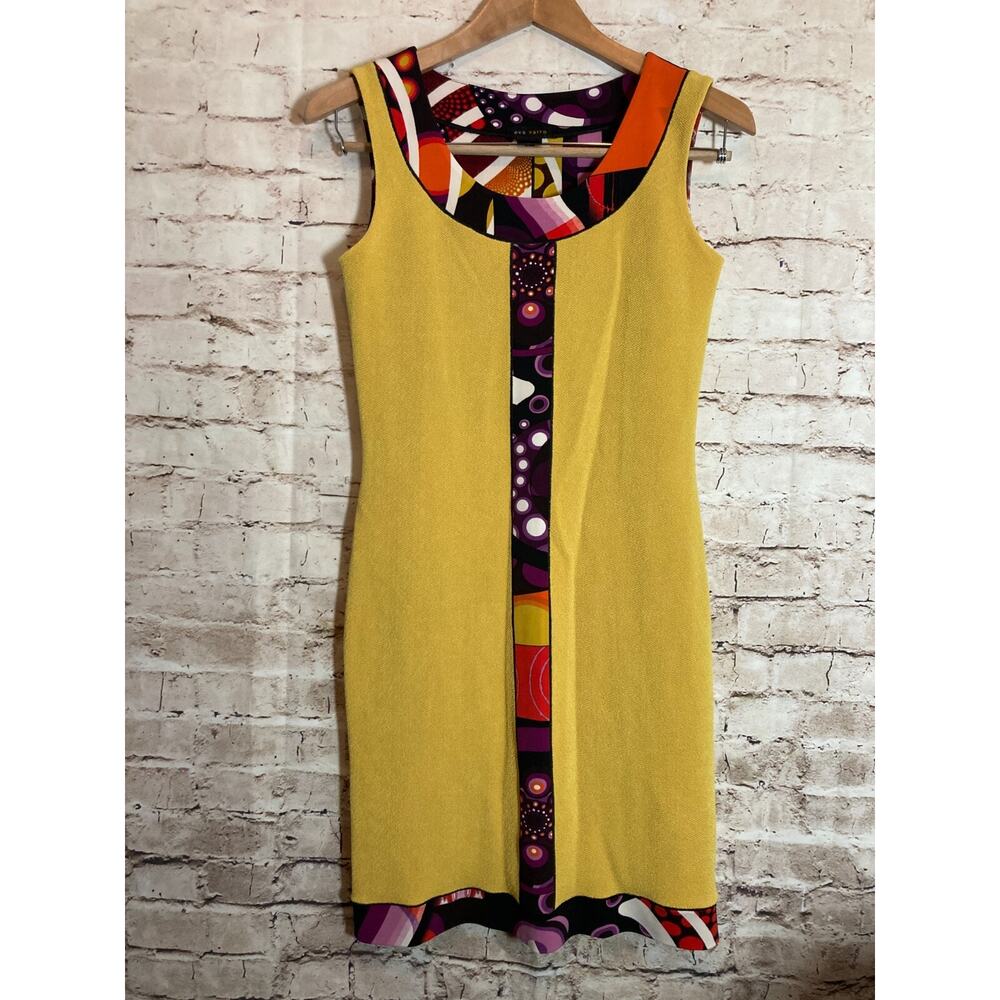 Eva Varro Dress Womens Small Colorful Retro Shift Acetate Stretch Mixed Print‎
